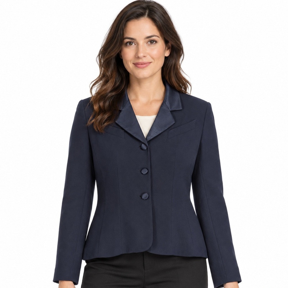 Casual Corner Navy Blue Satin Lapel 3-Button Tailored Blazer Jacket Size 2